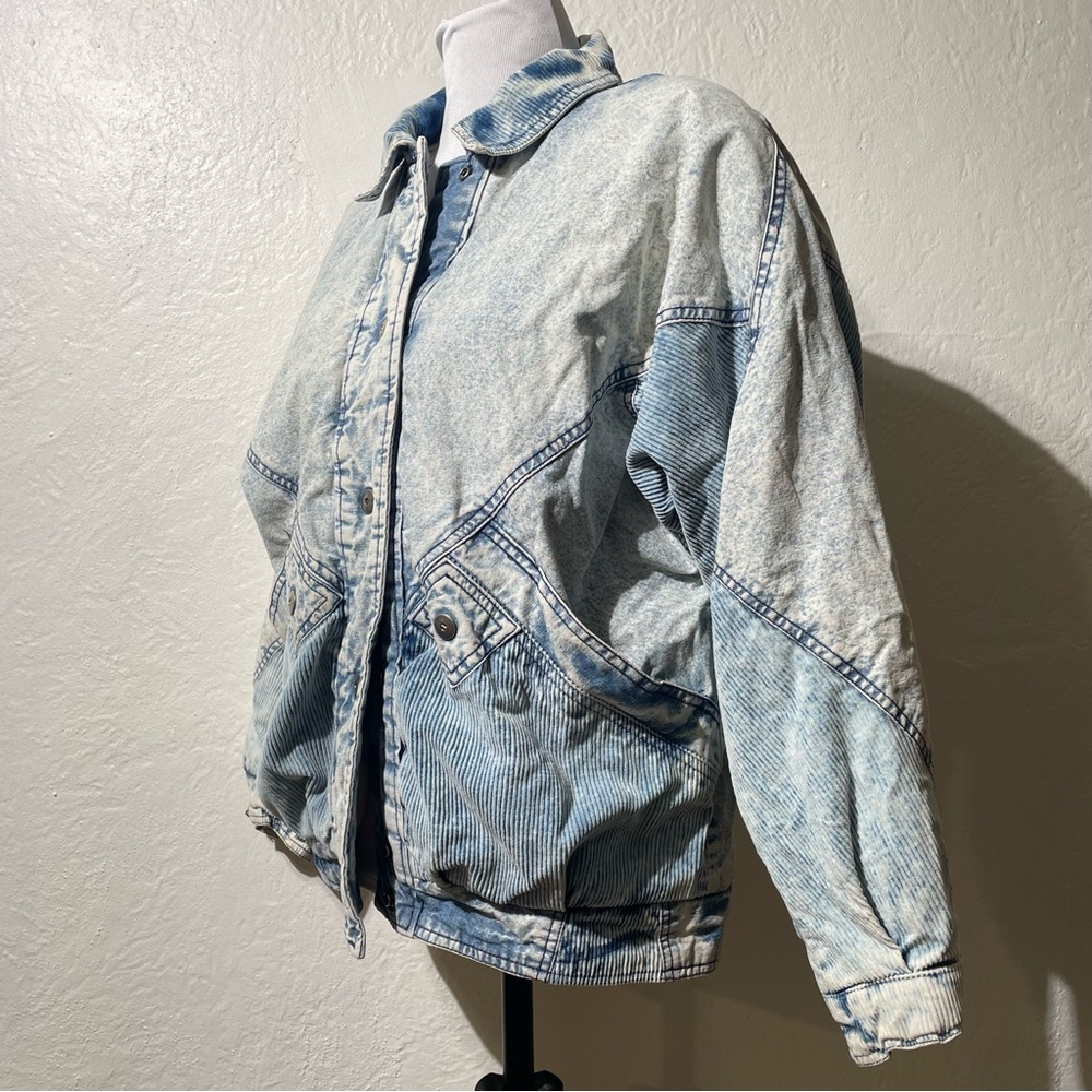 VTG Padded Denim Jacket 80S BE IN THE CURRENT SEEN ACID WASH Womens M - Picture 2 of 9